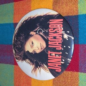 Vintage 1990 Janet Jackson Large Button Pin Picture